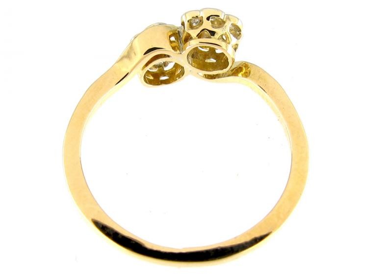 Diamond Double Cluster Crossover Flowerhead Ring