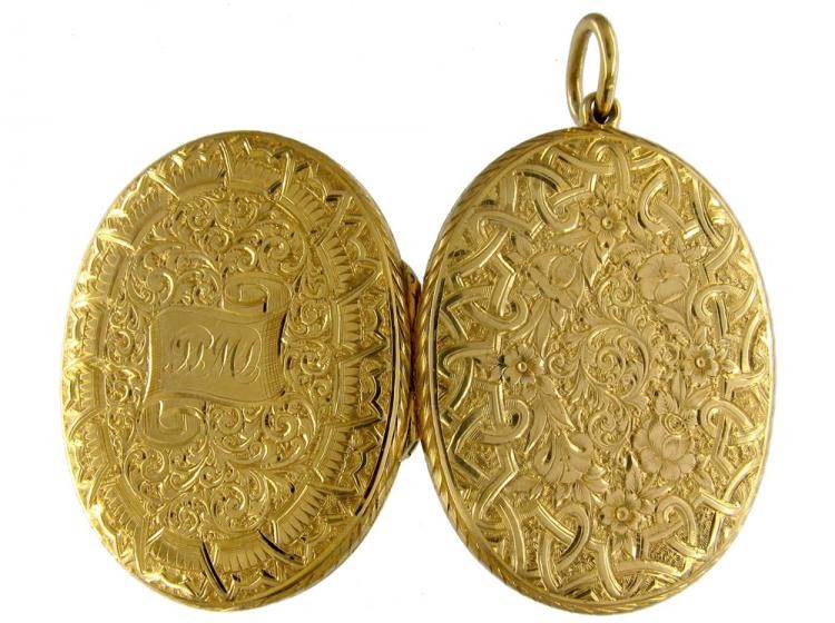 18ct Gold Victorian Oval Engraved Locket