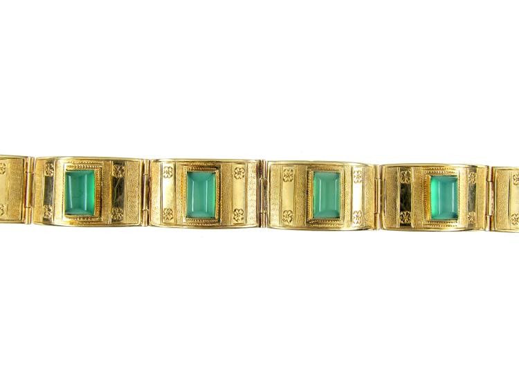 Art Deco 14ct Gold, Green Chrysoprase Bracelet