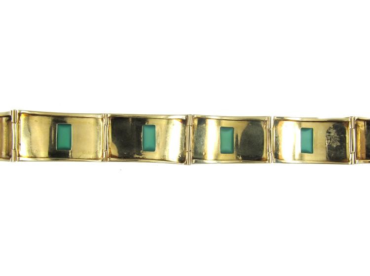 Art Deco 14ct Gold, Green Chrysoprase Bracelet