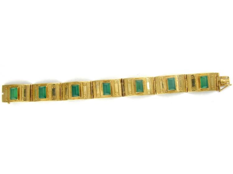 Art Deco 14ct Gold, Green Chrysoprase Bracelet