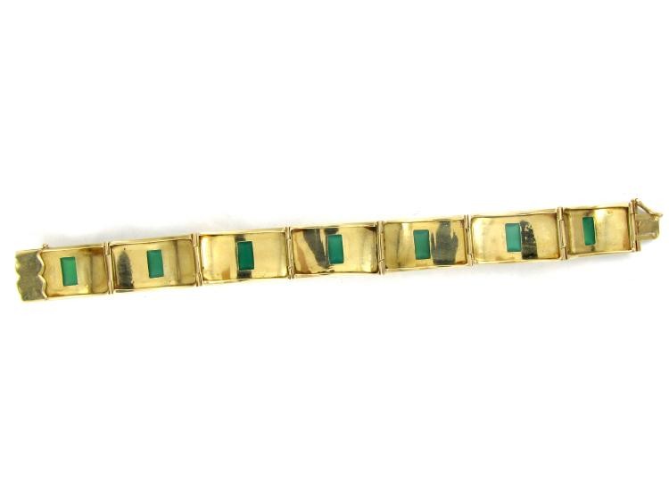 Art Deco 14ct Gold, Green Chrysoprase Bracelet