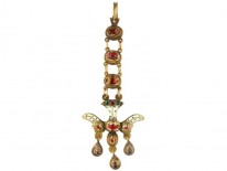 Foiled Topaz, Garnet, Green Paste & Enamel Pendant