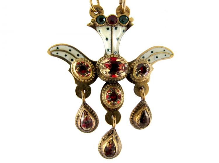 Foiled Topaz, Garnet, Green Paste & Enamel Pendant