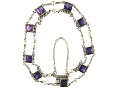 White Gold Amethyst & Natural Pearl Bracelet