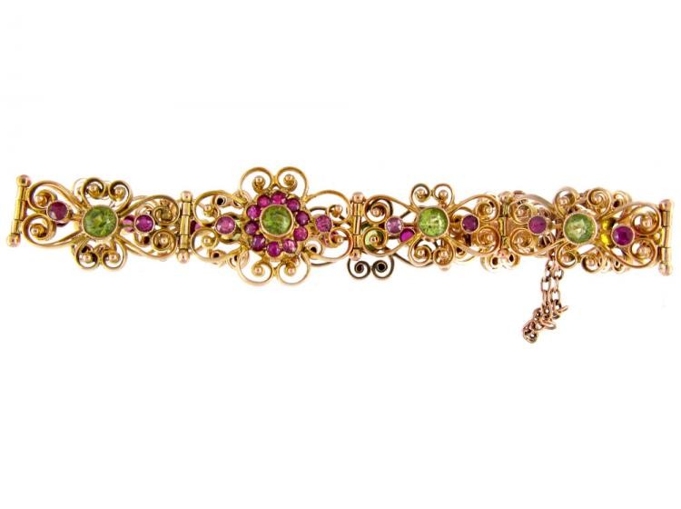Peridot & Ruby 9ct Gold Edwardian Bracelet