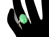 Art Deco Single Stone Jade Ring with Diamond Detail
