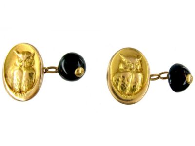 18ct Gold Owl in the Moon Cufflinks with Bloodstone Backs