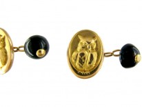 18ct Gold Owl in the Moon Cufflinks with Bloodstone Backs