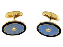 Two Colour Blue Enamel & Gold Oval Cufflinks