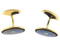 Two Colour Blue Enamel & Gold Oval Cufflinks