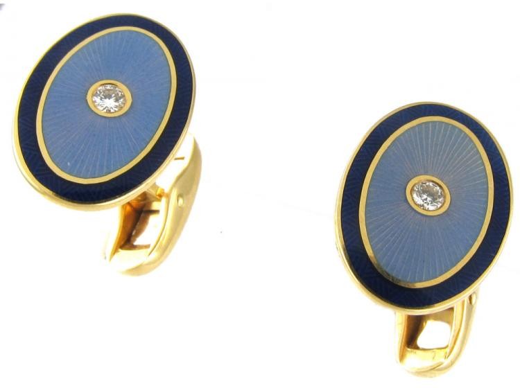 Two Colour Blue Enamel & Gold Oval Cufflinks