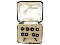 Onyx 9ct & 18ct Gold Cufflinks & Studs in Original Case
