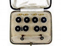 Onyx 9ct & 18ct Gold Cufflinks & Studs in Original Case