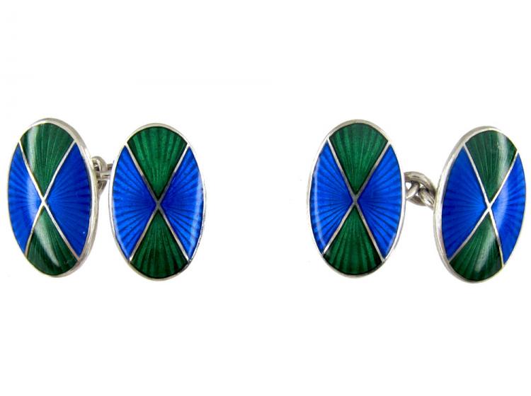 Silver & Enamel Cufflinks by Asprey (792D) | The Antique Jewellery