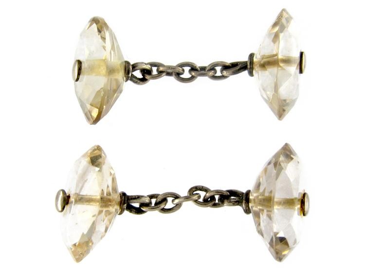 Faceted Citrine Edwardian Silver Cufflinks