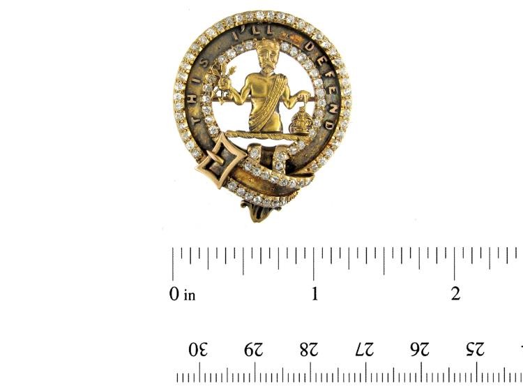 Scottish Victorian 18ct Gold & Diamond Clan Brooch for the MacFarlane Clan
