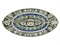 Diamond, Emerald & Sapphire Art Deco Platinum Brooch