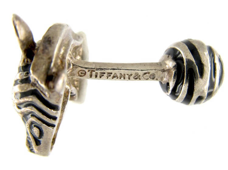 Tiffany & Co. Silver & Enamel Zebra Cufflinks