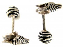 Tiffany & Co. Silver & Enamel Zebra Cufflinks
