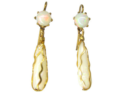 Art Nouveau Gold Opal Drop Earrings