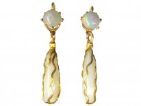 Art Nouveau Gold Opal Drop Earrings