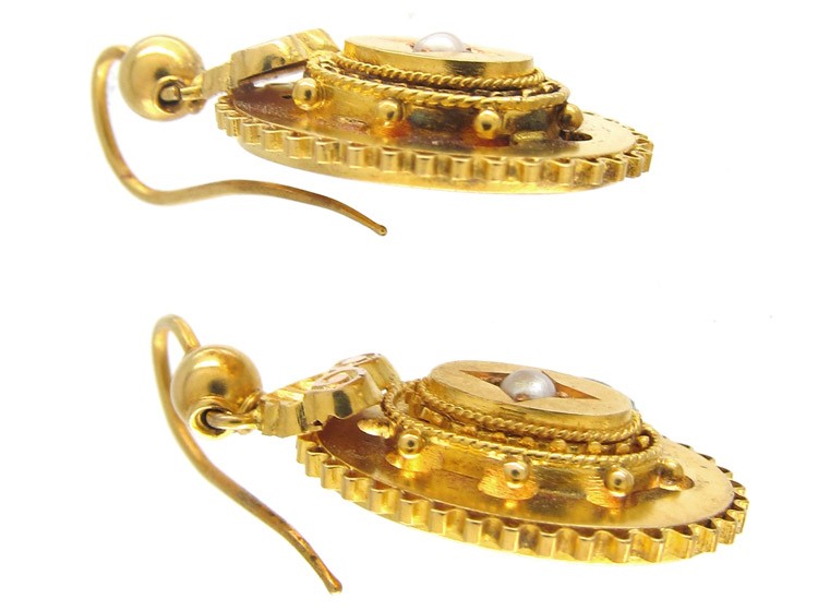 Victorian 15ct Gold Pearl Set Drop Earrings