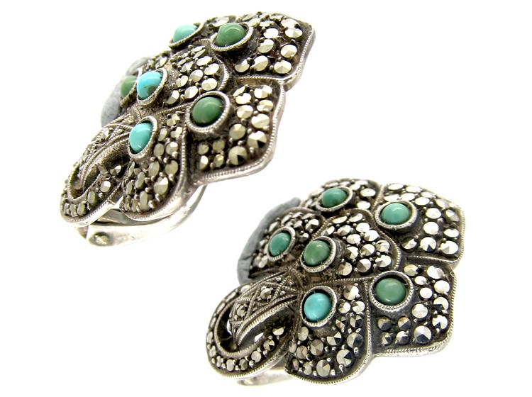 Theodor Fahrner Turquoise & Marcasite Silver Earrings
