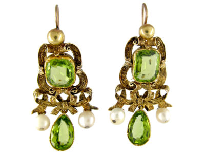 Peridot & Pearl Gold Drop Earrings
