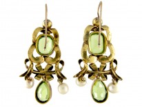 Peridot & Pearl Gold Drop Earrings