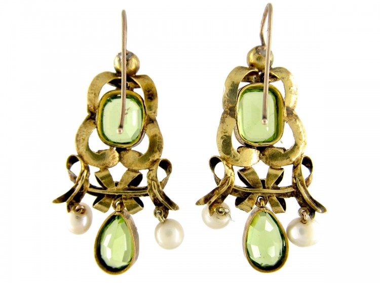 Peridot & Pearl Gold Drop Earrings