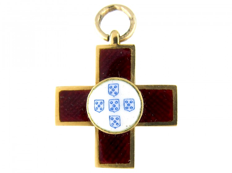 18ct Gold Enamel Cross Charm