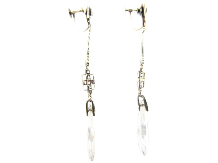 Art Deco Marcasite Long Drop Earrings