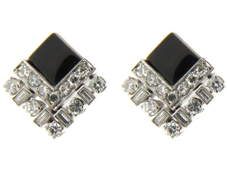 Onyx & Diamond Art Deco Earstuds