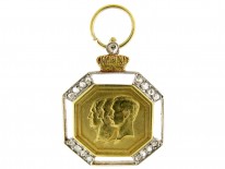 Three Belgian Kings Gold & Diamond Set Medal Charm