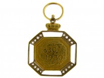 Three Belgian Kings Gold & Diamond Set Medal Charm