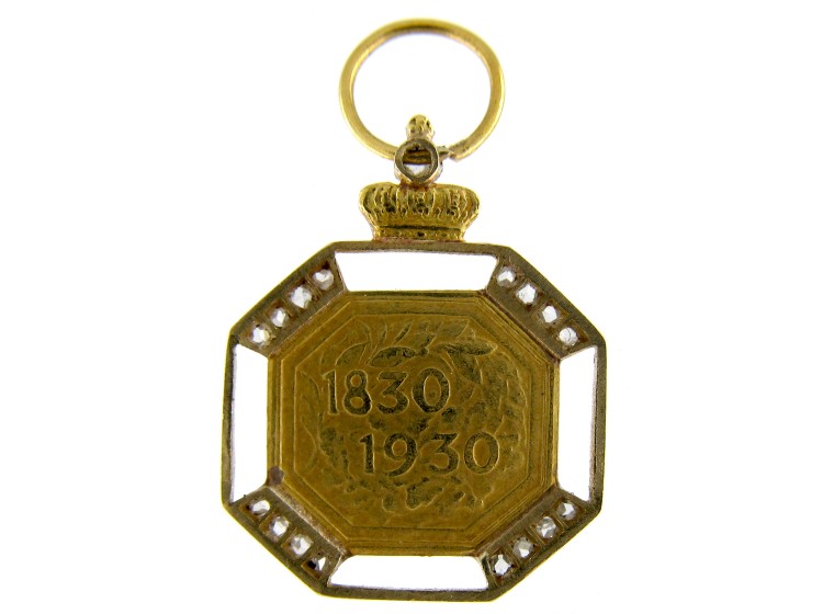 Three Belgian Kings Gold & Diamond Set Medal Charm