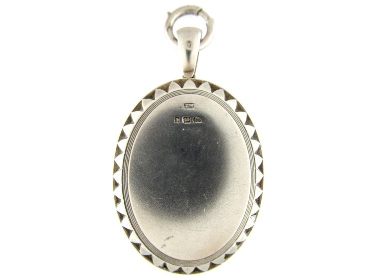 Large Oval Silver Victorian Locket With Buckle Design