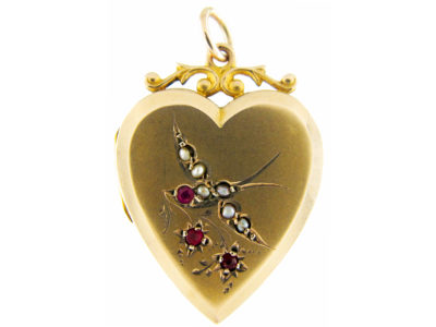 Gold Heart Shape Locket with Swallow Motif