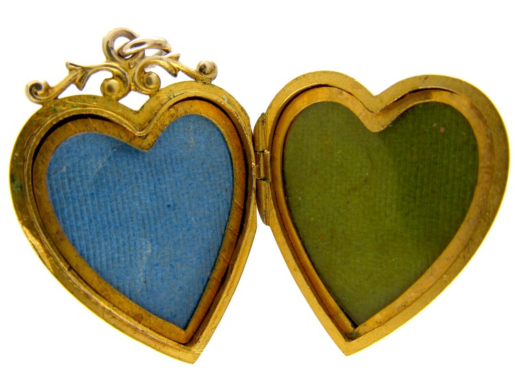 Gold Heart Shape Locket with Swallow Motif