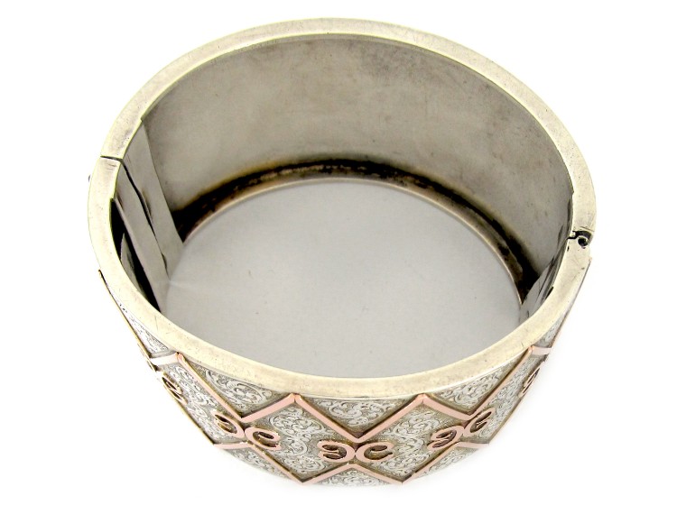 Wide Silver & Gold Overlay Victorian Bangle