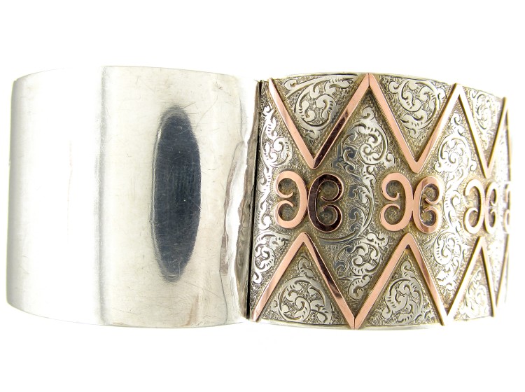 Wide Silver & Gold Overlay Victorian Bangle