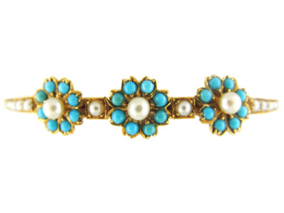 Turquoise & Pearl Edwardian 15ct Gold Bangle