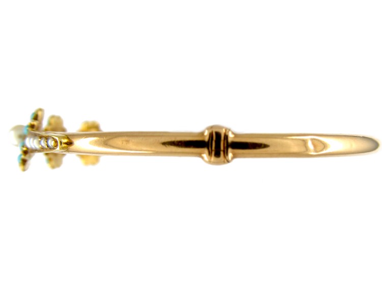 Turquoise & Pearl Edwardian 15ct Gold Bangle
