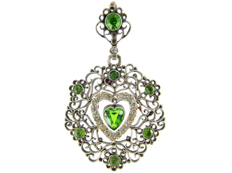 Green ​& White Paste Silver Edwardian Pendant