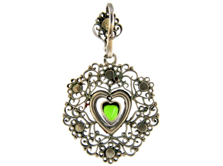 Green ​& White Paste Silver Edwardian Pendant