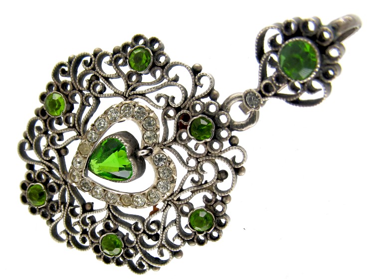 Green ​& White Paste Silver Edwardian Pendant