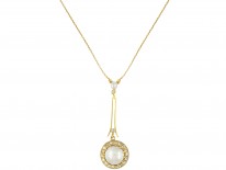 Edwardian Natural Pearl & Rose Diamond Pendant on Chain