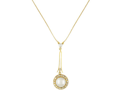 Edwardian Natural Pearl & Rose Diamond Pendant on Chain