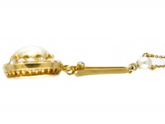 Edwardian Natural Pearl & Rose Diamond Pendant on Chain